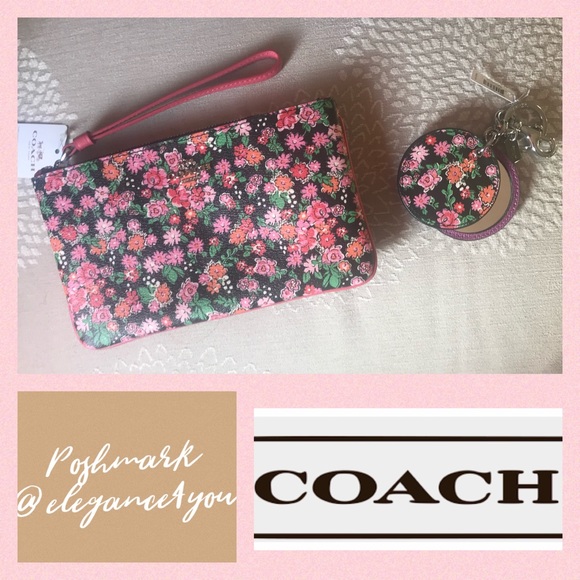 ✨COACH✨Authentic Gorgeous Floral Wristlet & Mirror - Picture 1 of 9